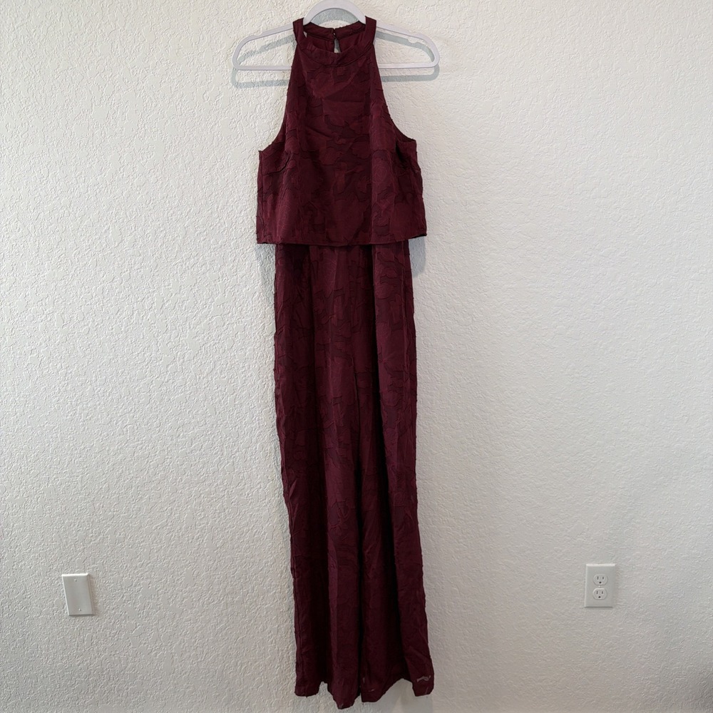 Lulu's NWT Lovely for Today Burgundy Floral Burnout Mock Neck Jumpsuit Medium